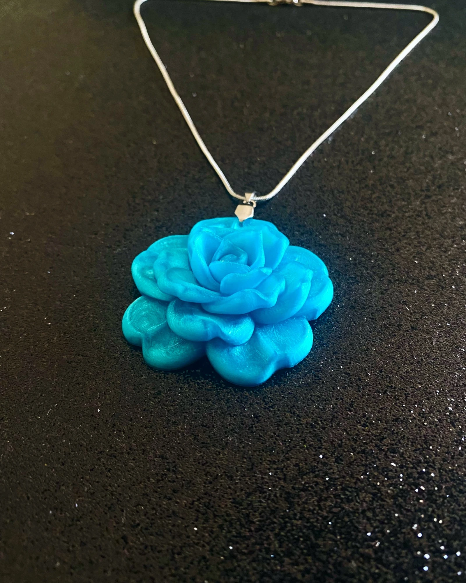 Collar Colgante Flor Rosa Azul Turquesa 3D - Estilo Coquette / Y2K - Cadena Acero Inoxidable – photo 3